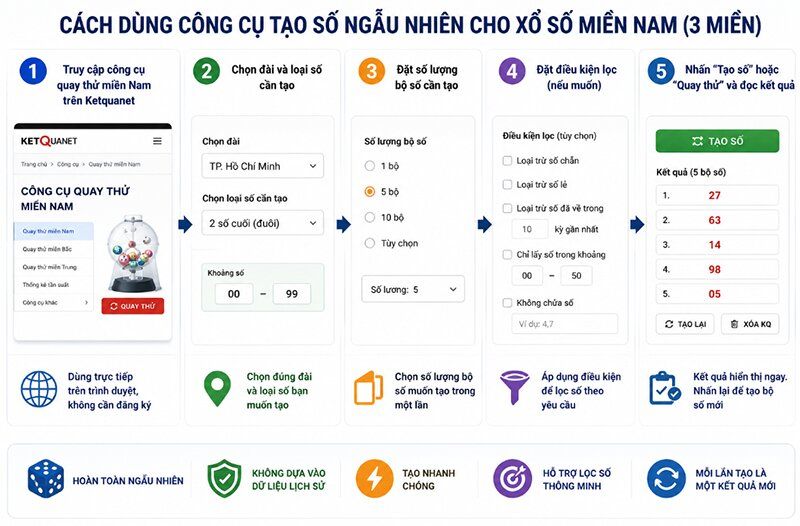 Cách dùng công cụ tạo số ngẫu nhiên cho xổ số miền Nam