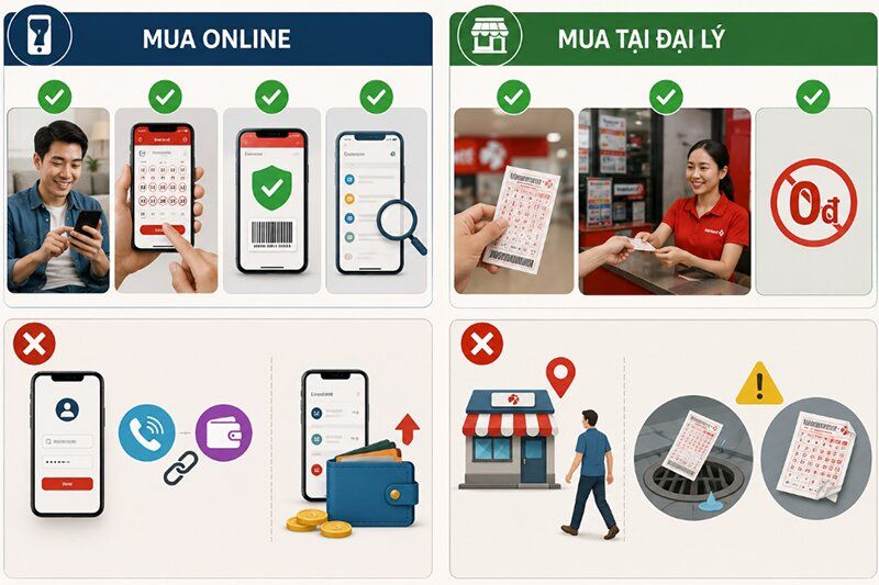 Mua vé xổ số online vs đại lý