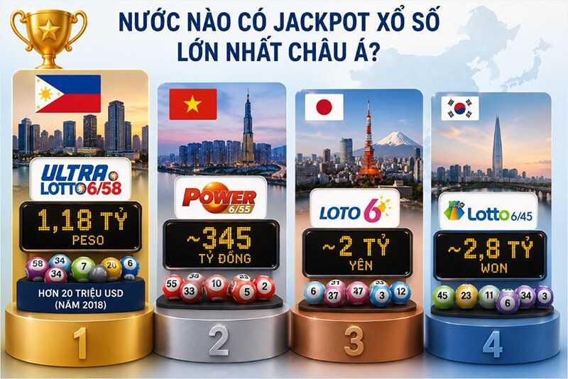 Các mước có jackpot xổ số lớn nhất châu Á